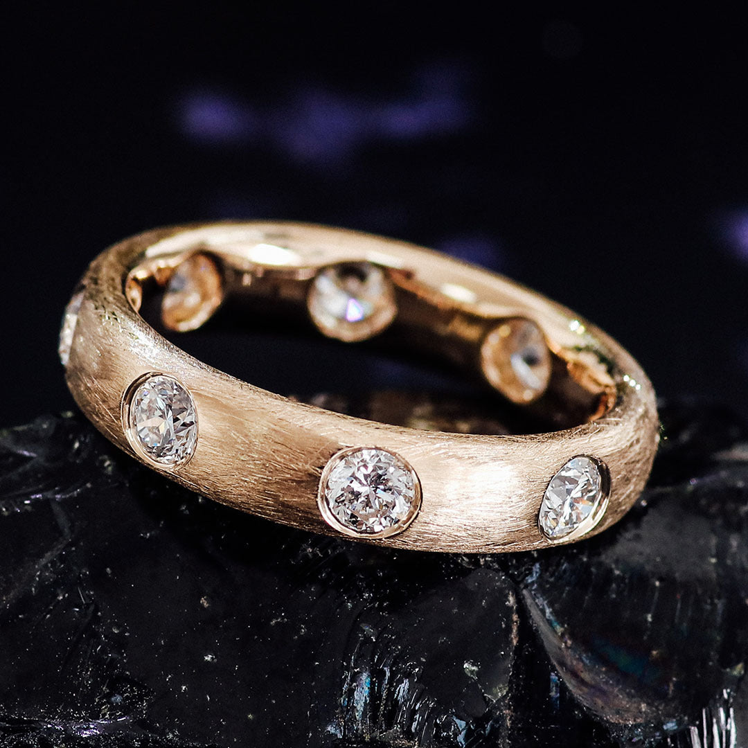 Celestial Brushed Star Ring | 18K Solid Gold - Detail View 1 | Worldiamond D VVS1 Lab Grown Diamond