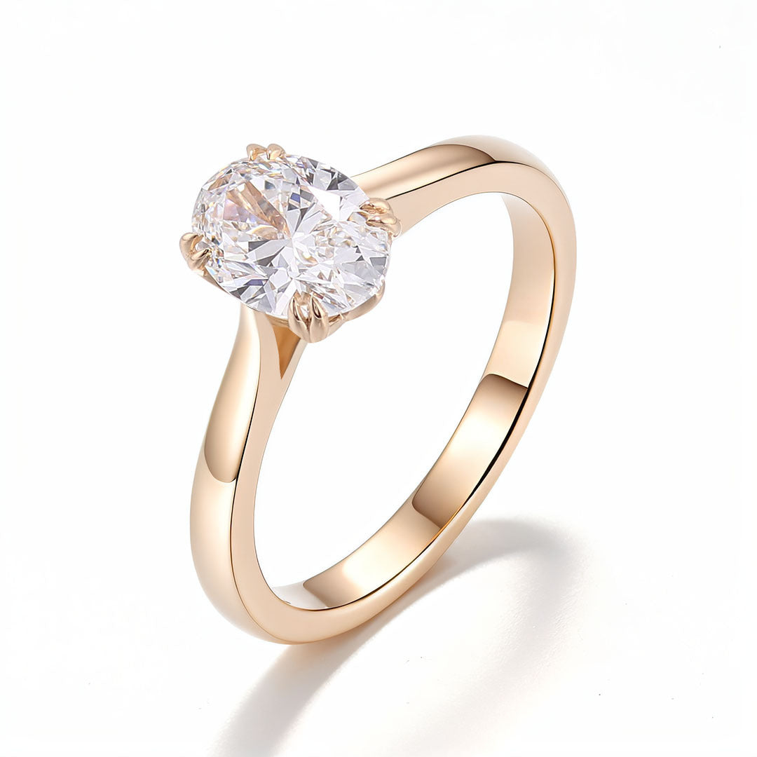 Oval Solitaire Diamond Ring | 18K Solid Gold - Detail View 4 | Worldiamond D VVS1 Lab Grown Diamond
