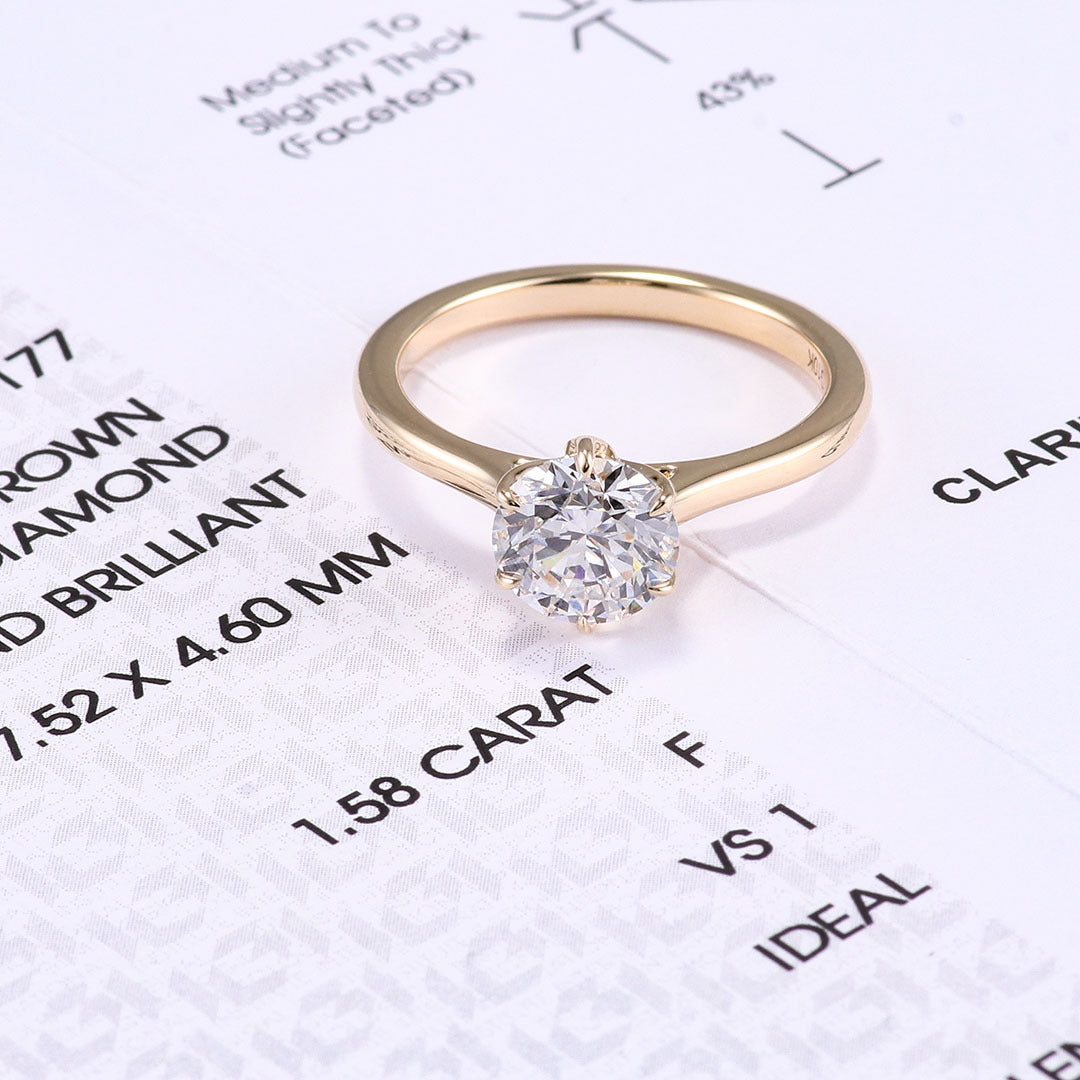 Classic Six-Claw Solitaire Ring | 18K Solid Gold - Detail View 2 | Worldiamond D VVS1 Lab Grown Diamond