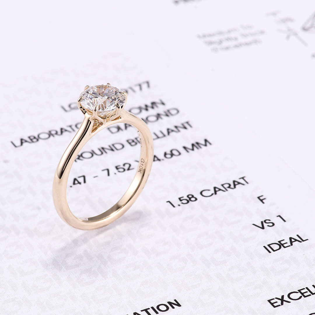Classic Six-Claw Solitaire Ring | 18K Solid Gold - Detail View 3 | Worldiamond D VVS1 Lab Grown Diamond