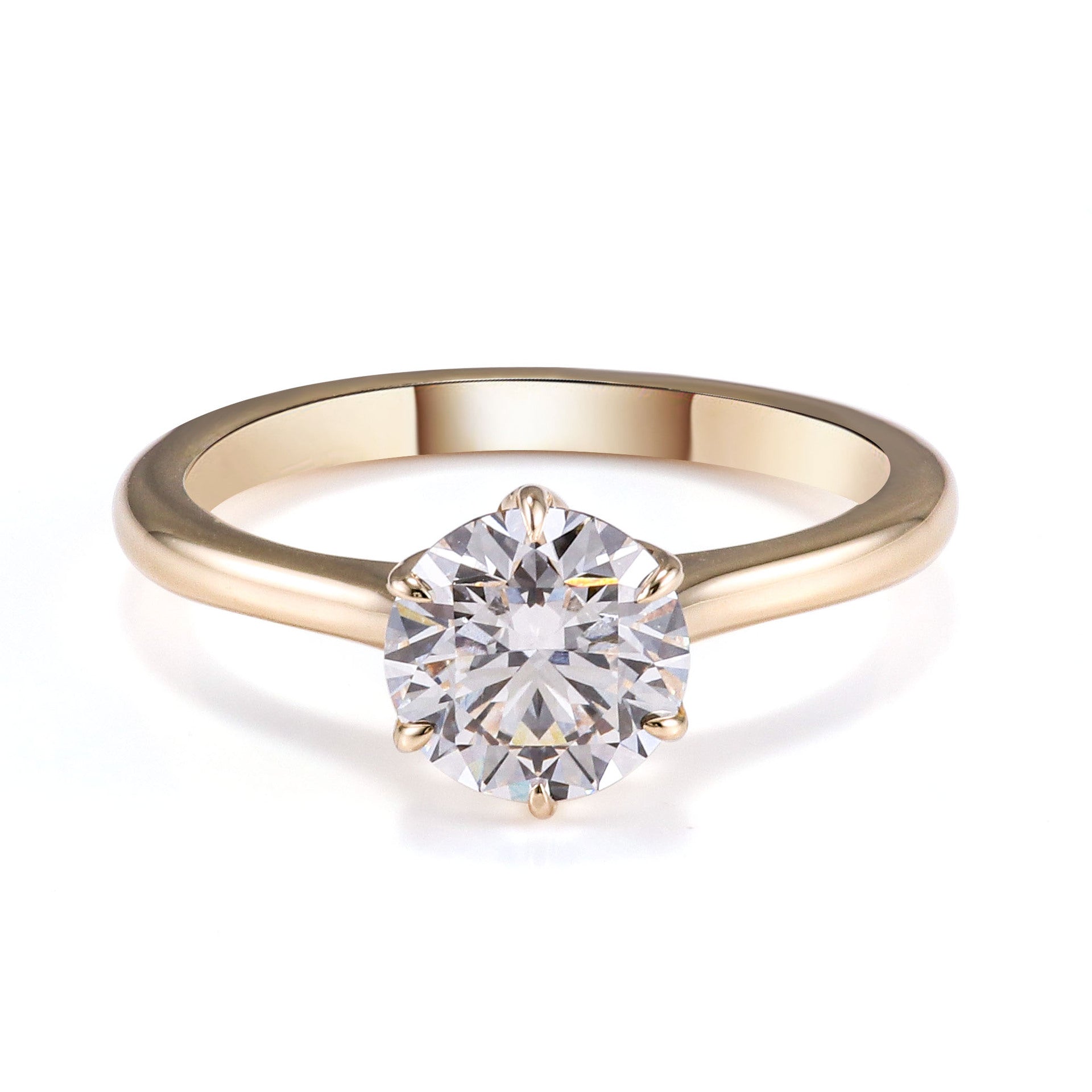 Classic Six-Claw Solitaire Ring | 18K Solid Gold - Detail View 4 | Worldiamond D VVS1 Lab Grown Diamond