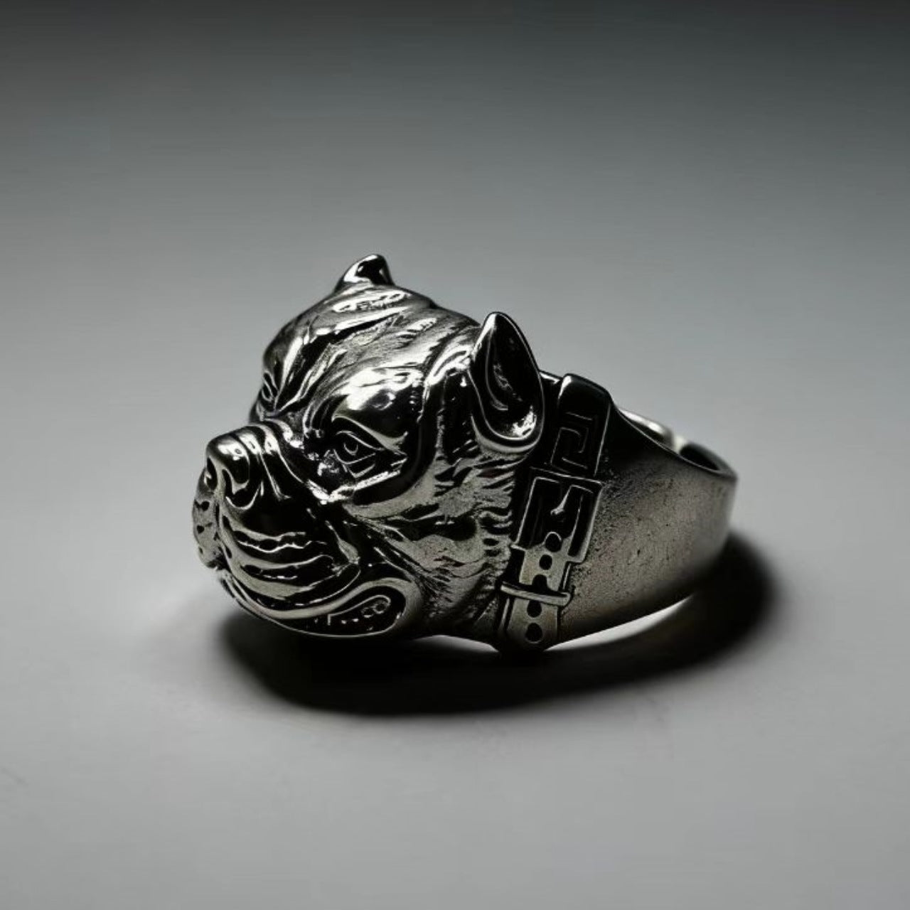 Pitbull Dominant Ring | Urban Retro Statement Piece - Side Profile View - Worldiamond Luxury Jewelry