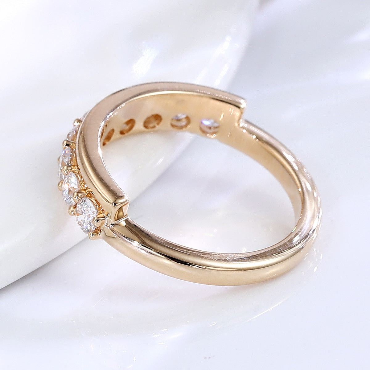 Classic 3mm Diamond Row Ring | 14/18K Solid Gold - Close-up Detail - Worldiamond Luxury Jewelry