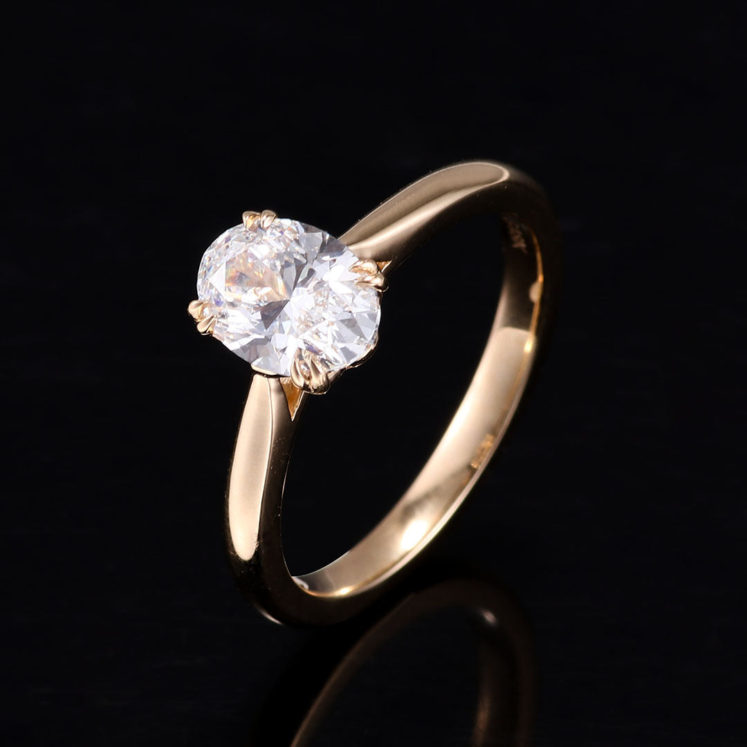 Oval Solitaire Diamond Ring | 14/18K Solid Gold - Side Profile View - Worldiamond Luxury Jewelry