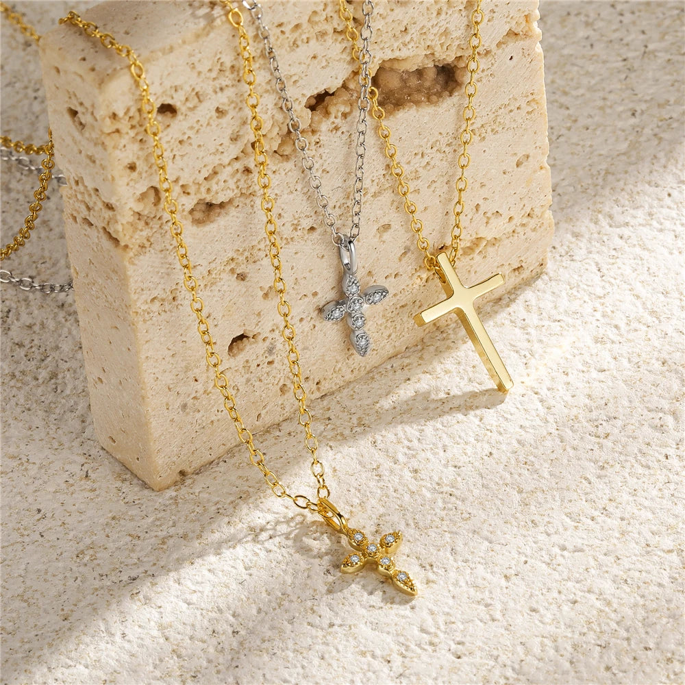 Crystal Cross Clavicle Necklace | 925 Sterling Silver